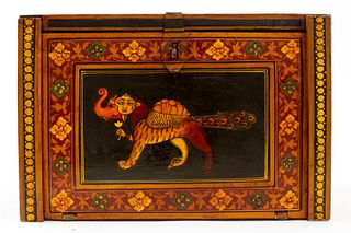 Indian Box w/ Hand-Painted Chimeras & Ganesha