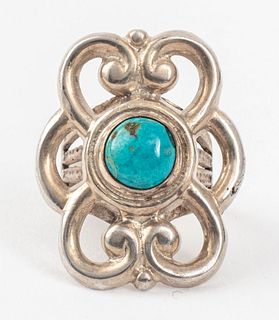 Native American Silver Turquoise Scroll Ring