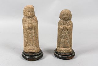 2 Korean Stone Arhat Statues