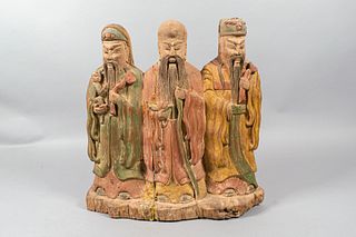 Fortune, Prosperity and Longevity Wooden Sculpture