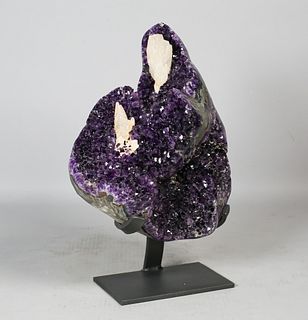 Amethyst Geode with Calcite Crystal