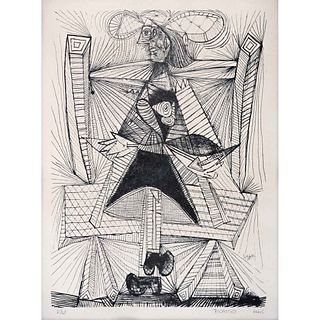 PABLO PICASSO, Dora Maar in a Wicker Chair, 1938, Firmada a lápiz, Litografía E.C., 35 x 25 cm