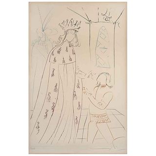 SALVADOR DALÍ , L'Adoubement de Lancelot, de la carpeta La Quête du Graal, 1975, Firmado Grabado 3 / 249, 39 x 26 cm