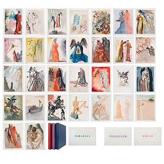 SALVADOR DALÍ , La Divine Comédie, portafolio completo, Firmadas, Xilografías S/N, 33 x 26.5 cm c/u, pzs: 100 en 3 carpetas.