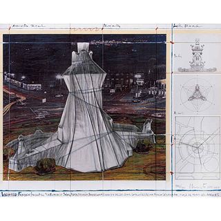 CHRISTO y JEANNE CLAUDE, Project for "La Fontana de Jujol", Firmada y fechada, Mixta sobre cartoncillo 148/200, 56 x 71.5 cm