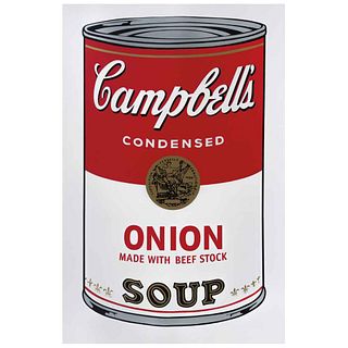 ANDY WARHOL, Campbell's Onion Soup, Con sello azul "Fill in your own signature", Serigrafía S/N, 81 x 48 cm