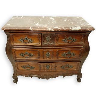 19C French Carved Mahogany Marble Top Commode