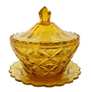 Steuben Bristol Yellow Covered Candy Dish