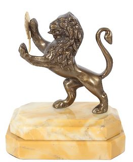 Bronze Lion Watch Holder on Marble Pedestal