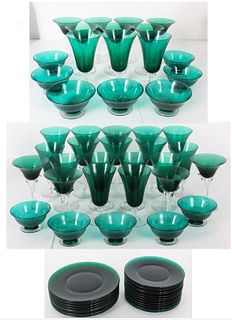 (62) Large Collection of Green Glass Tableware