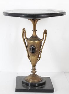 19th C Bronze Pedestal Table w Black Marble