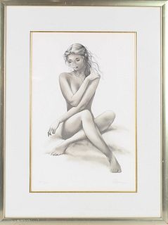 Framed, Signed Female Nude Lithograph