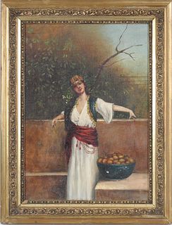 Greek Lady in the Vineyard, Framed Oil on Canvas