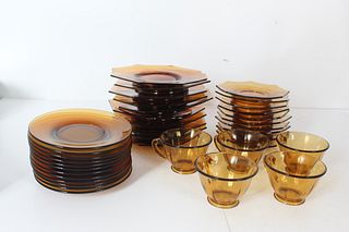 (37) Piece Amber Depression Glass Set