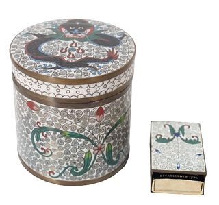 Chinese Dragon Cloisonne Canister & Match Box Case