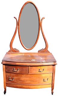 Antique Vanity Dresser w Oval Bevel Mirror