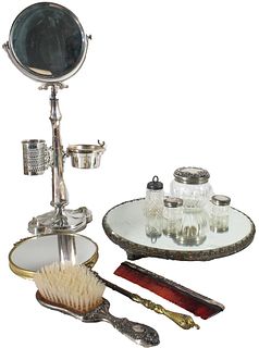 (9) Pc Antique Vanity Set w Sterling