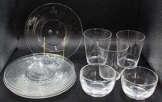 (10) Steuben Glass Monogrammed Dishes