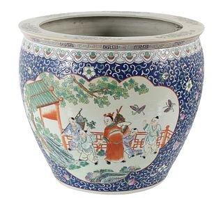 Large Chinese Painted Fish Bowl