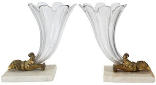 Pair of Marble & Glass Trumpet Vase Book Ends