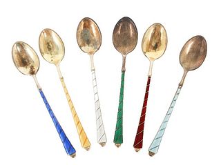 (6) Denmark Sterling Spoons w Colored Enamel