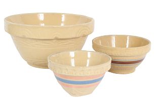 (3) Hand made Pottery Nesting Yellow Ware Bowls