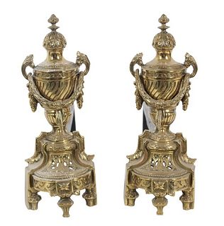 Pair of Ornate Brass Andirons