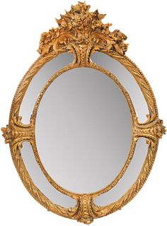 Extravagant French Gilt Wood Carved Oval Mirror