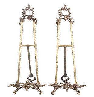 Pair Early 20th C French Brass Strut Easel Stands