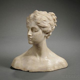 Emilio Fiaschi (Italian, 1858-1941)       Alabaster Bust of a Young Woman