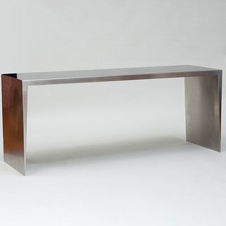 Nicholas Mongiardo Large Brushed Stainless Steel and Inset Painted Glass Console Table