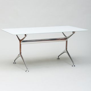 Contemporary Chrome and White Glass Table