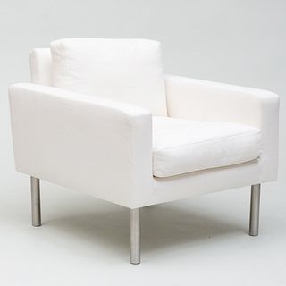 Chrome and White Linen Armchair, of Recent Manufacture