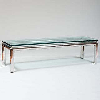 Modern Chrome, Brass and Glass Low Table