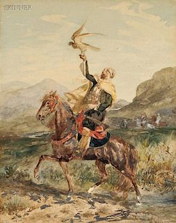 Attributed to Georges Washington (French, 1827-1910)      View of an Arab Falconer on Horseback