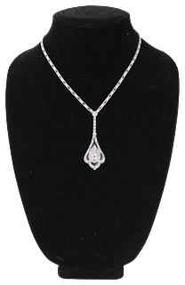 French Diamond Sapphire Art Deco Necklace