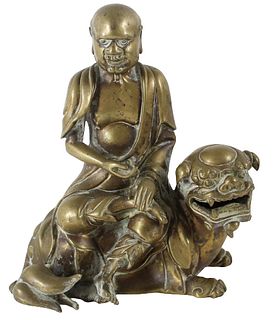Early Chinese Bronze Buddha Riding a Qilin Dragon