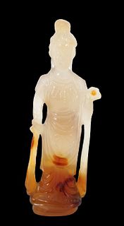 Chinese Quanyin Carved Glass Figure