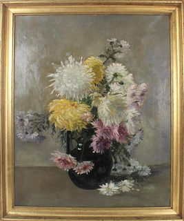 19th C. Floral Still Life Oil on Canvas