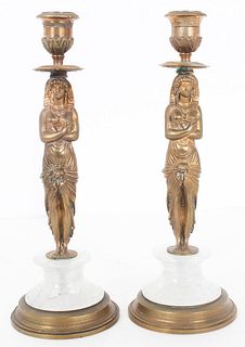 (2)Egyptian Candle Stick Holders w Marble Base
