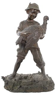 Bronze Statue of Boy & Turkey