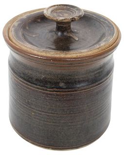 Covered Brown Pottery Tobacco Jar c. 1850