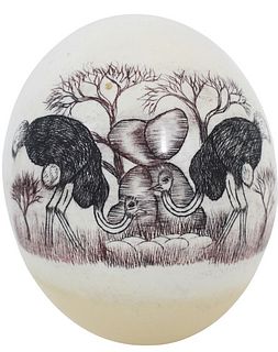 Large Engraved Ostridge Egg c. 1920