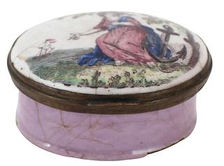 Purple Snuff Box w Lady & Anchor, 18th C.