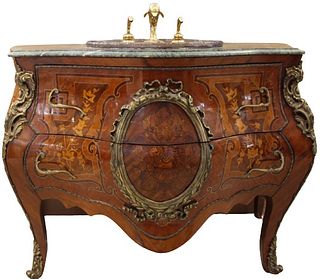 Louis XV Style Satinwood & Marble Top Commode Sink