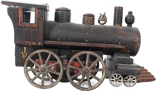 Early Painted Toy, Wooden Steam Engine