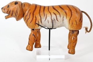 Antique Schoenhut Wood Carved Jointed Tiger Toy