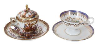 (2) European Porcelain Dish & Saucers