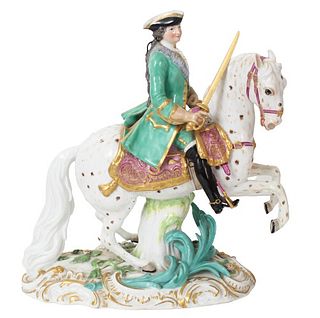 Large Meissen Porcelain Man Riding a Horse
