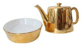 (2) Gold Royal Worcester Porcelain Bowl & Teapot